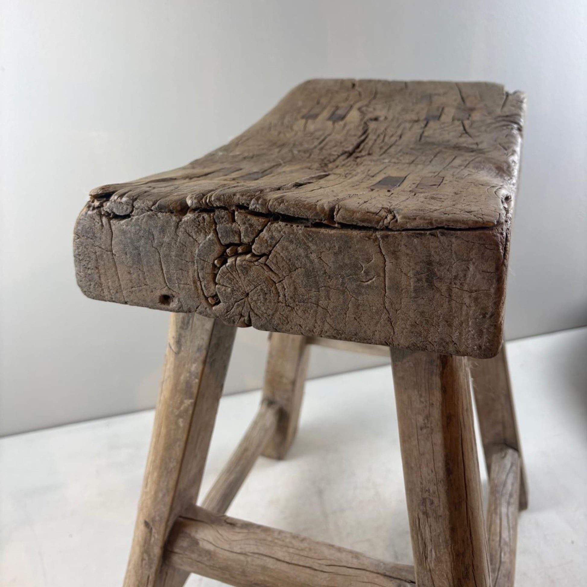 Antique Chinese Milking Stool  Handmade Elmwood Large