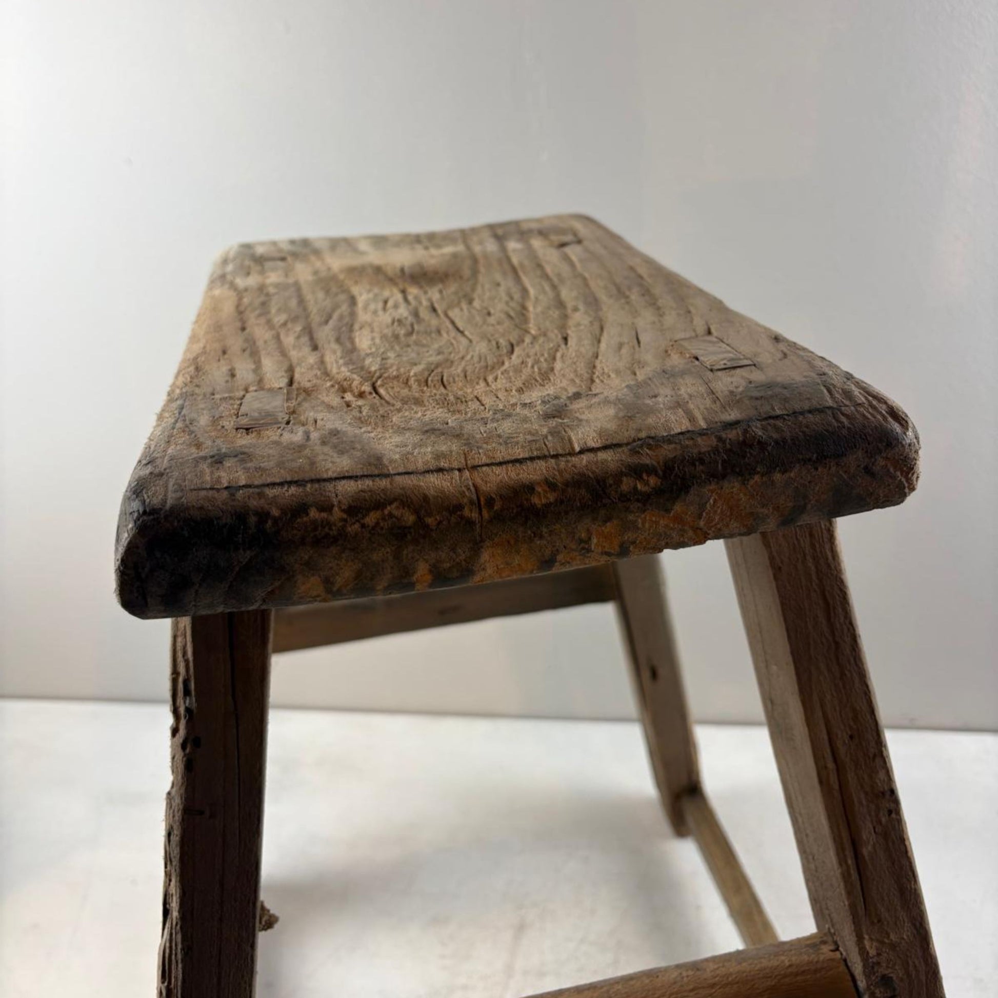 Antique Chinese Milking Stool  Handmade Elmwood Large