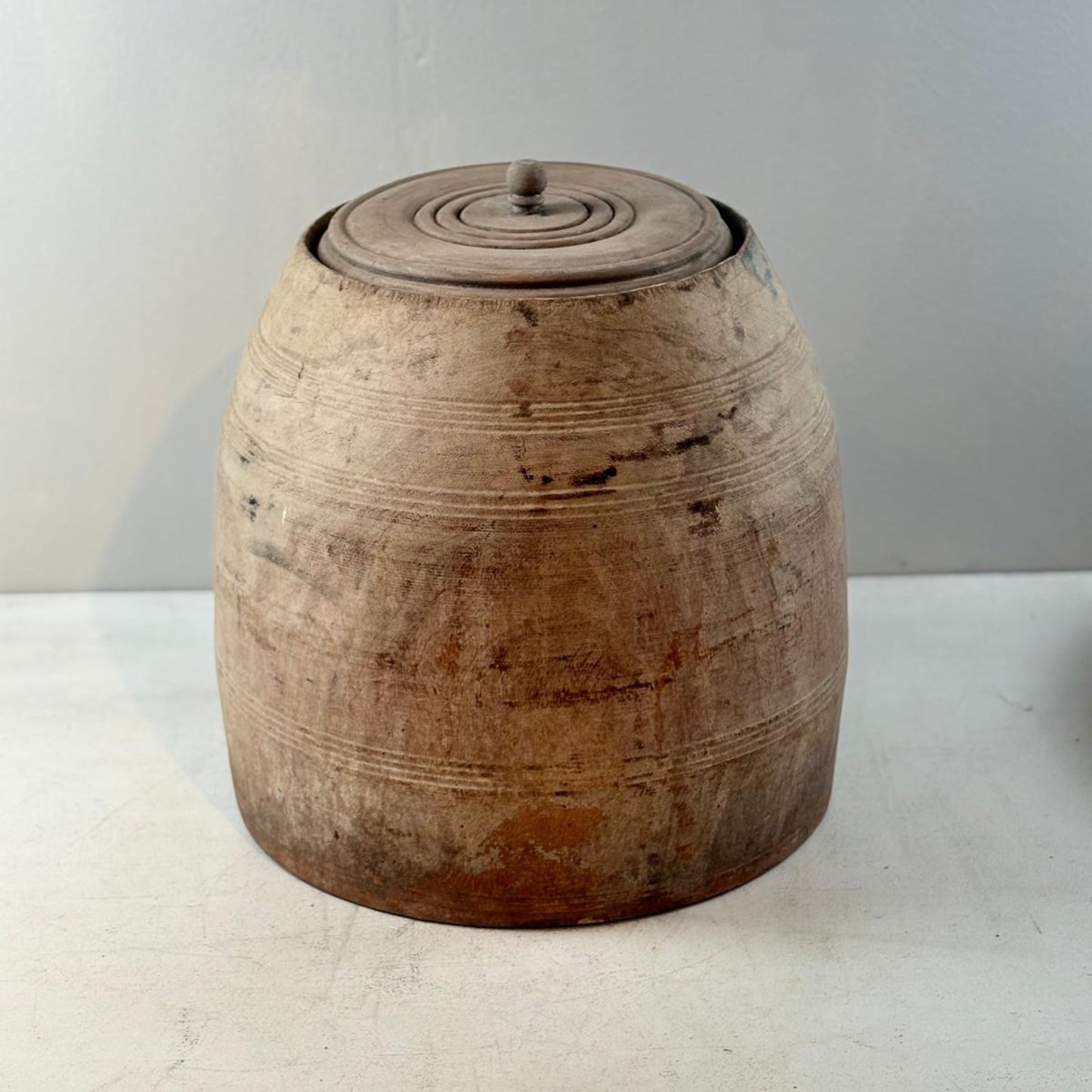 Unique Vintage Wooden Lidded Tabacco Pot - Kata, Tibet