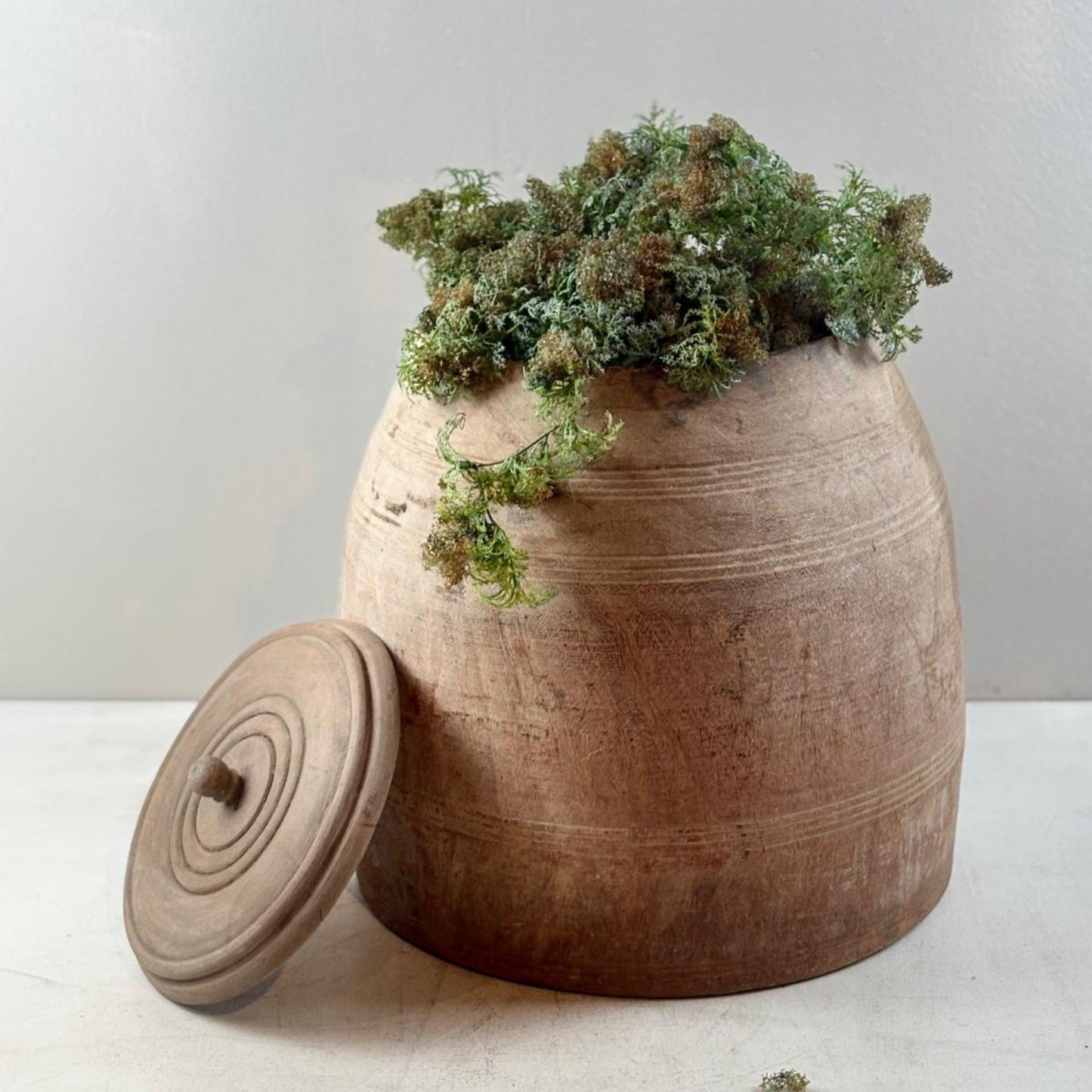 Unique Vintage Wooden Lidded Tabacco Pot - Kata, Tibet