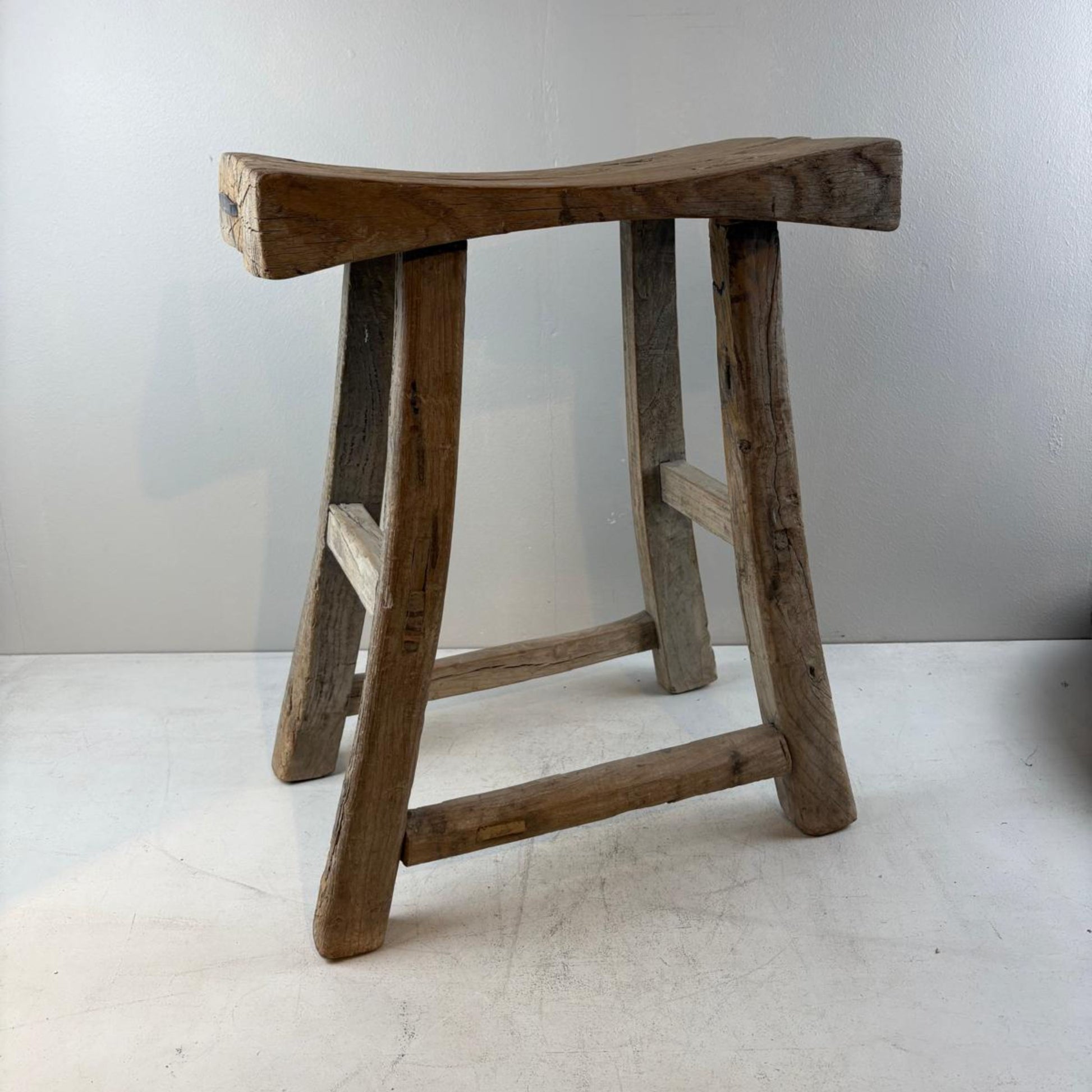 Antique Chinese Milking Stool  Handmade Elmwood Large