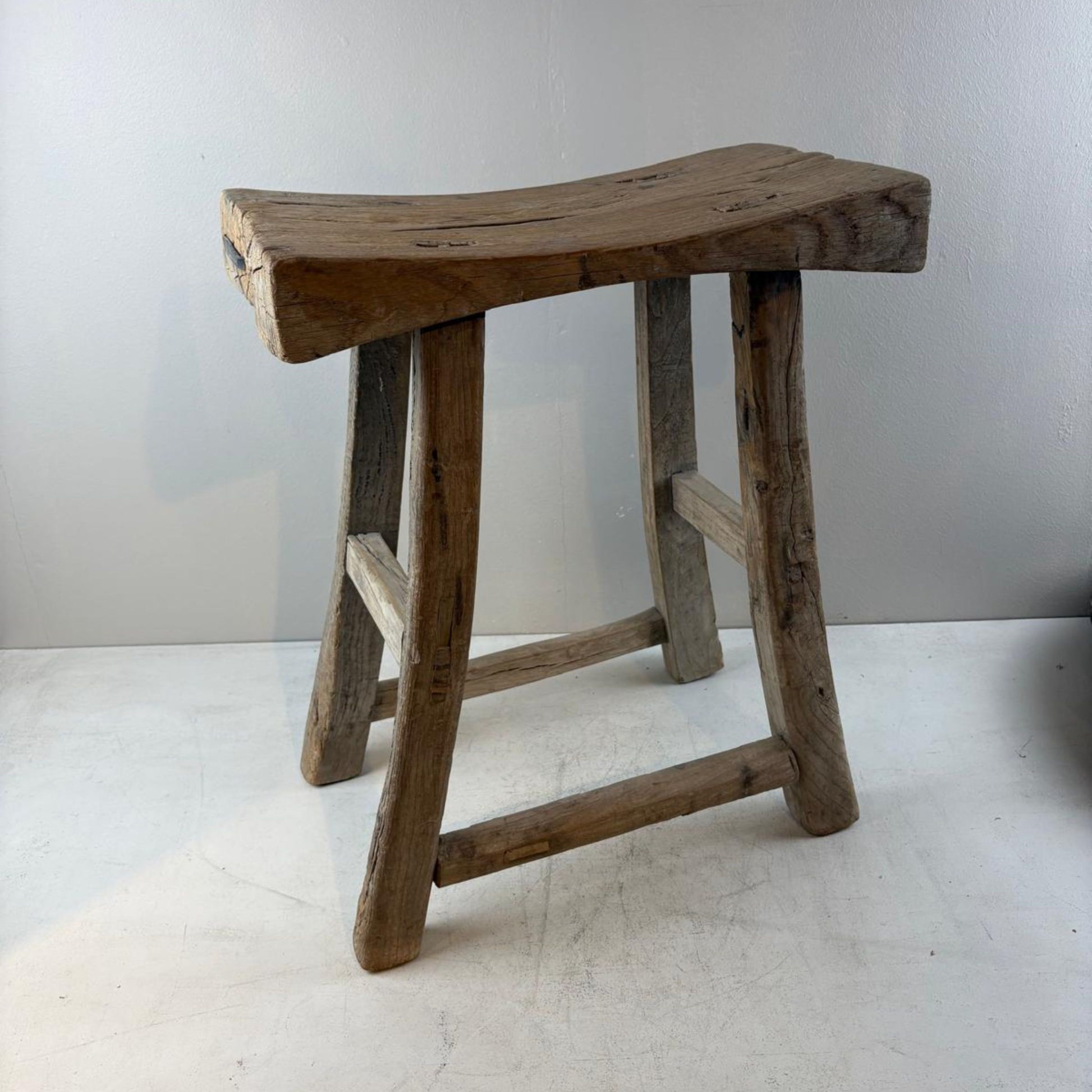 Antique Chinese Milking Stool  Handmade Elmwood Large