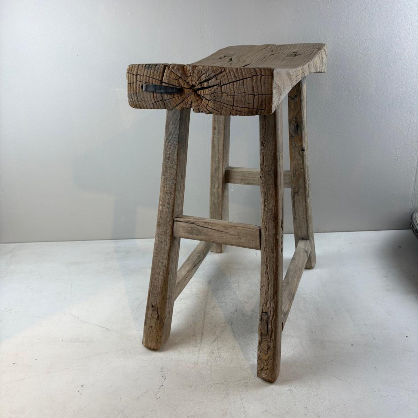 Antique Chinese Milking Stool  Handmade Elmwood Large