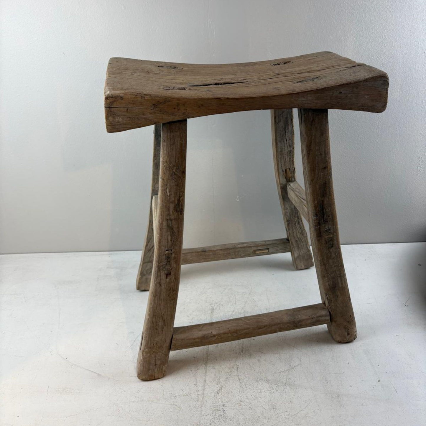 Antique Chinese Milking Stool  Handmade Elmwood Large