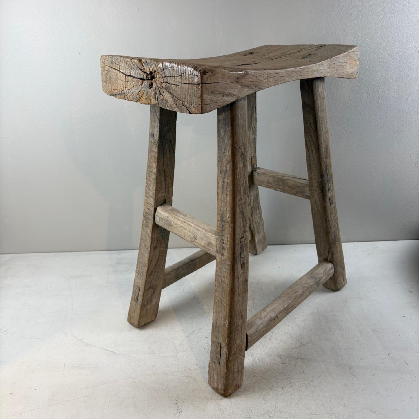 Antique Chinese Milking Stool  Handmade Elmwood Large