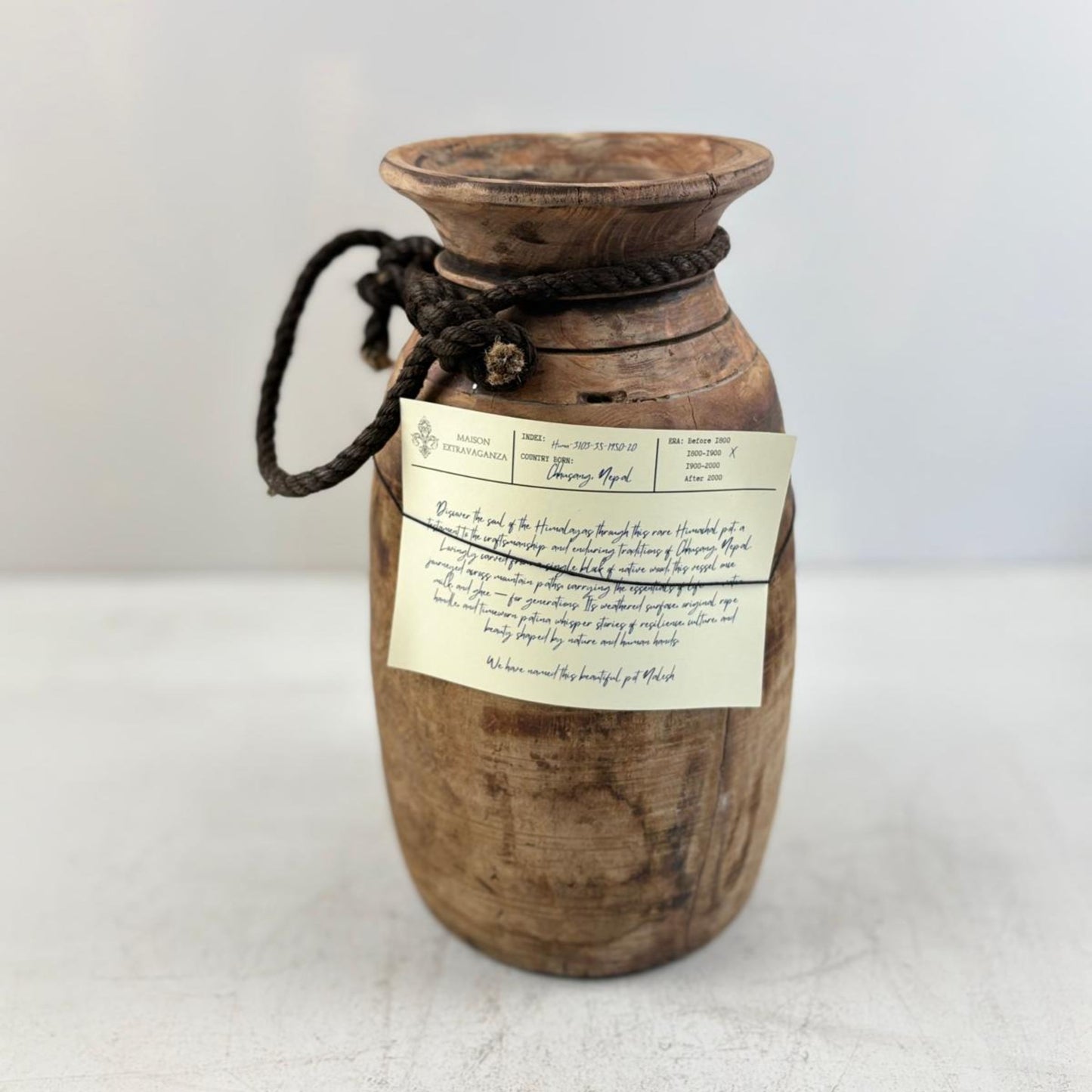 Antique Wooden Himachal Pot - Chhusang, Nepal, Vintage Wooden Vase, Himachal Water Pot, Artisan Vase, Wooden Vessel, One-of-a-Kind