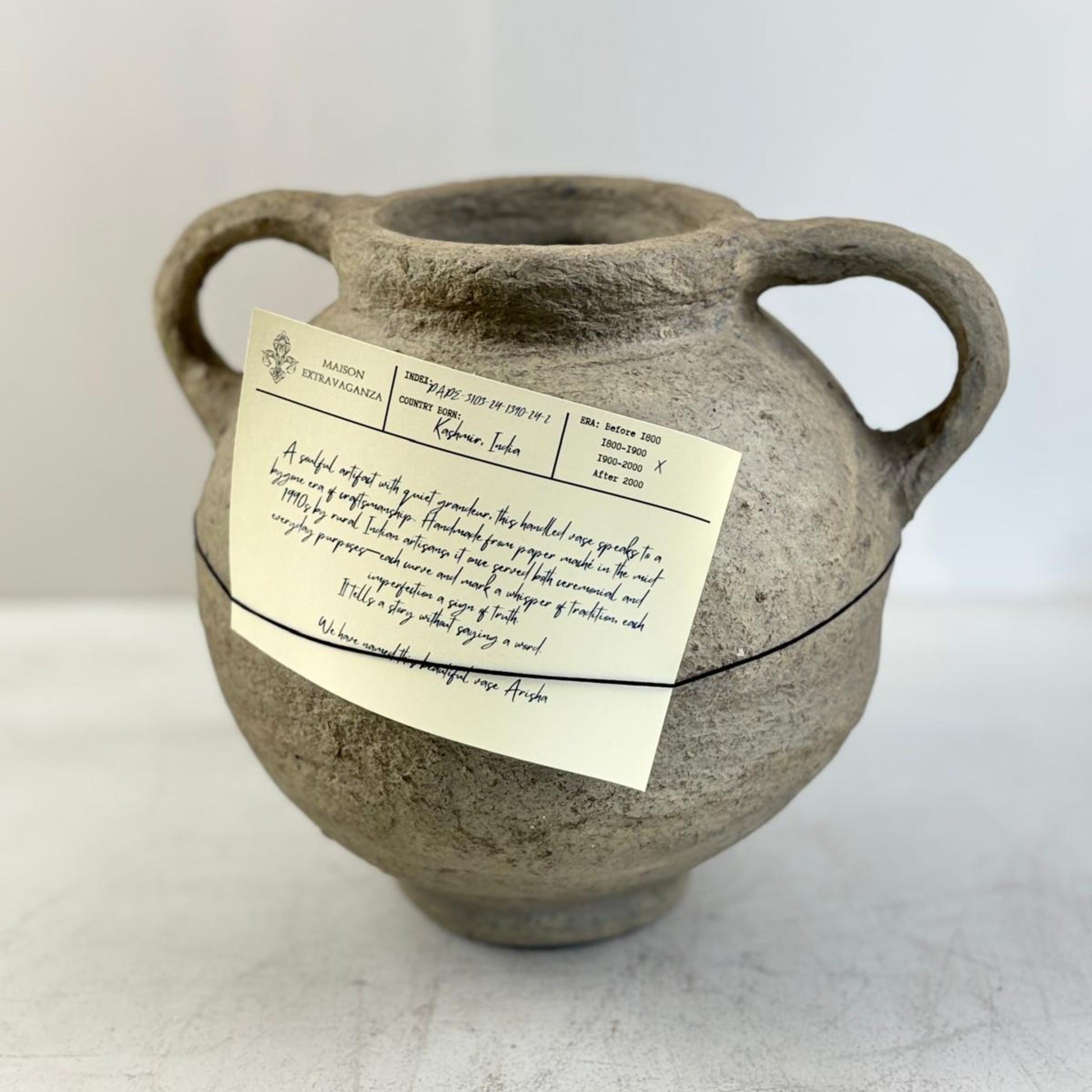 Vintage Rustic Handled Vase - Kaschmir, India