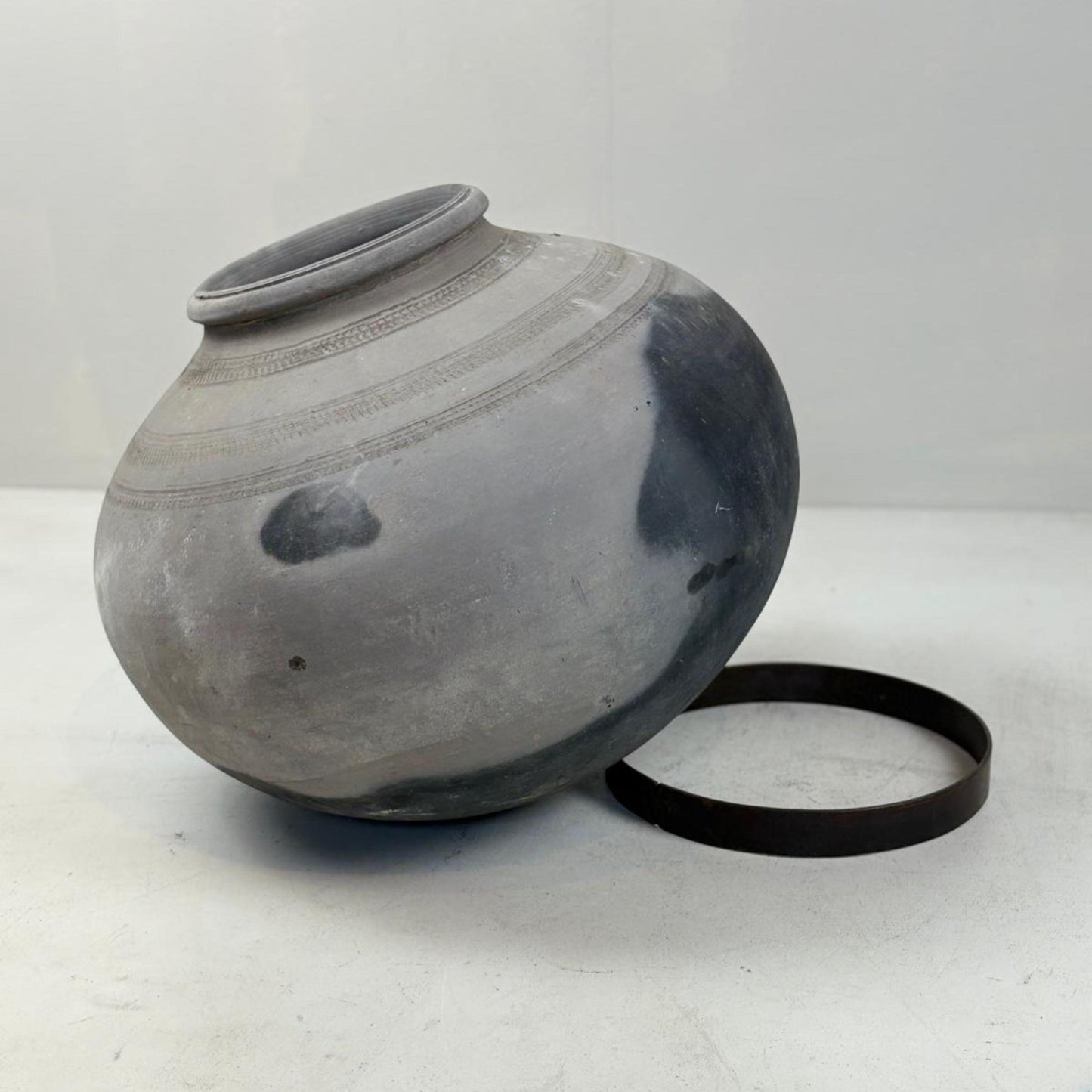 Antique African Clay Water Vessel - dark stain