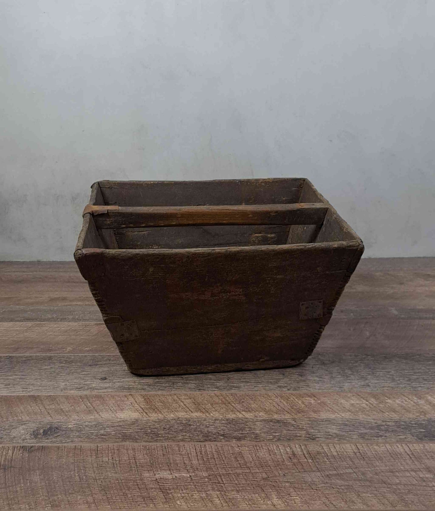 Vintage Chinese Wooden Rice Basket Box with Handle