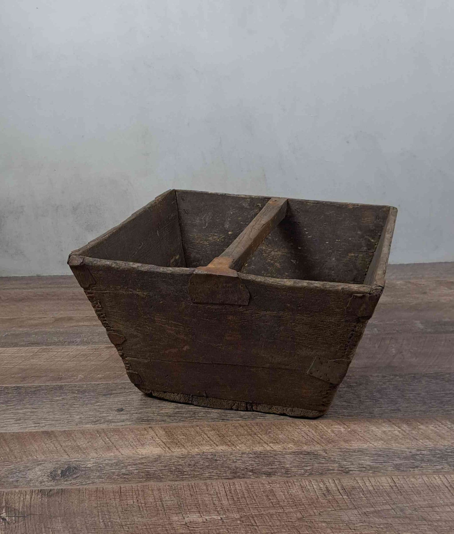 Vintage Chinese Wooden Rice Basket Box with Handle