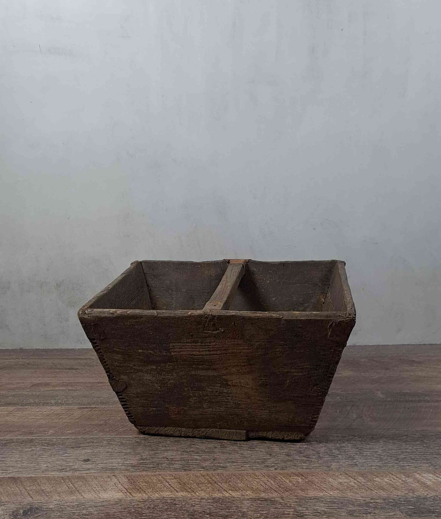 Vintage Chinese Wooden Rice Basket Box with Handle